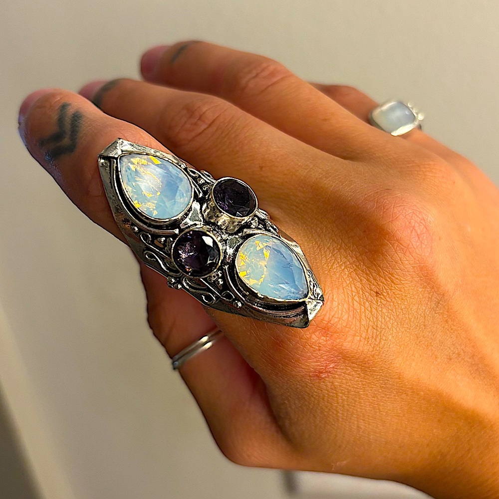opalite & amtheyst sterling silver ring